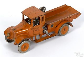 Arcade cast iron Yellow Baby dump truck with a nickel-plated driver, 10 1/2'' l.