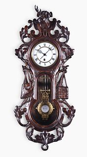 Lenzkirch carved hunter motif regulator hanging clock
