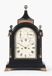 A late 18th century ebonized English table clock by John Jardin London