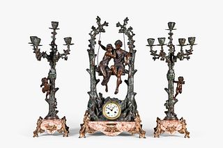 French figural clock and candelabra garnitures