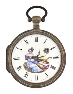 A second quarter 19th century Swiss pocket watch with polychrome enamel dial