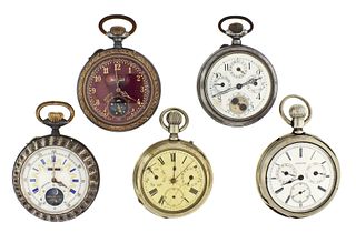 A lot of five Swiss calendar pocket watches