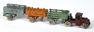 Kenton cast iron Speed delivery truck with Ice and Oil/Gas trailers, 21'' l.