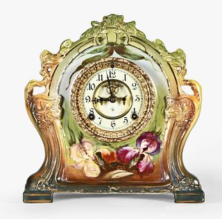 Ansonia Clock Co. La Chartres porcelain Royal Bonn mantel clock
