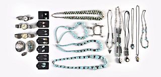 A large lot of silver and turquoise Native American jewelry