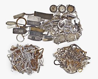 A lot of 42 pocket watch chains keys and related items