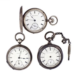 A lot of three coin silver 18 size pocket watches