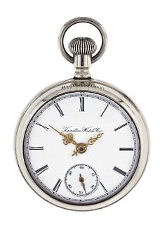 A scarce 18 size seven jewel Hamilton pocket watch