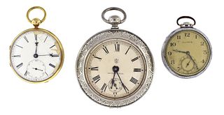 An English mid 19th century 18 karat gold pocket watch and two others
