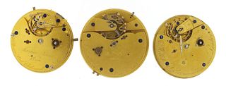A lot of four English pocket watch movements including two with wind indicators