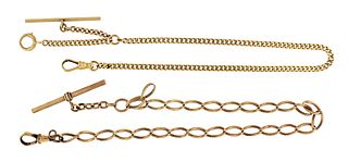 A lot of two 14 karat gold pocket watch chains