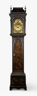 A mid 18th century japanned tall clock signed Henton Brown London