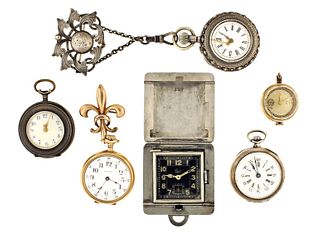 A lot of six pendant watches and a folding purse watch