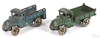 Two Arcade cast iron trucks with nickel-plated drivers, to include a Mack Ice truck, 8 1/4'' l.