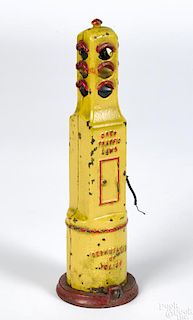 Grey Iron cast iron Department of Police traffic signal with a battery-operated light, 9 1/2'' h.