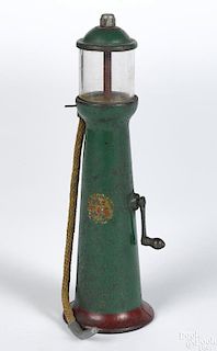 Rebb cast iron gas filling pump with visible globe, 10'' h.