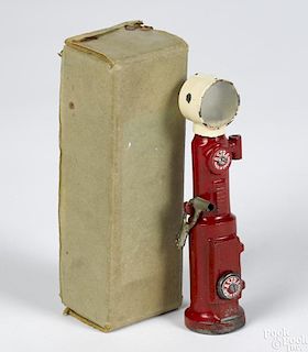 Astra petrol cast iron lamp, with original box, 51/4'' h.