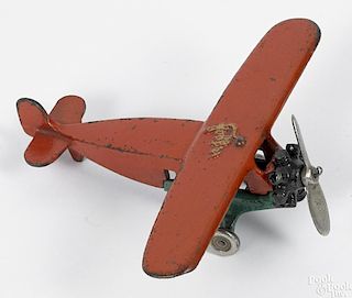 Rare Vindex cast iron Fokker airplane with a nickel-plated propeller and a faint decal