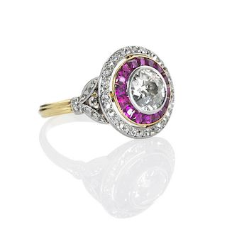 EDWARDIAN DIAMOND AND RUBY CLUSTER RING