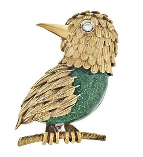 A good Corletto gold and enamel bird form brooch