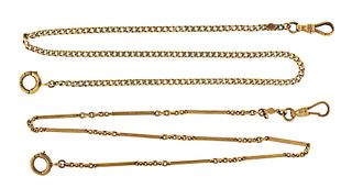 A lot of two 14 karat gold watch chains