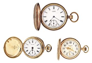 A lot of three gold American pocket watches