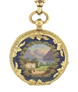 An attractive mid 19th century Swiss gold and enamel pocket watch