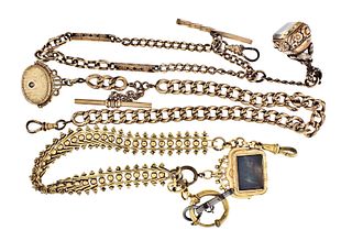 A lot of fourteen pocket watch chains