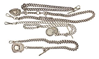 A lot of four sterling silver pocket watch chains