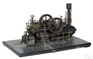 Impressive working model of a double cylinder overtype steam engine