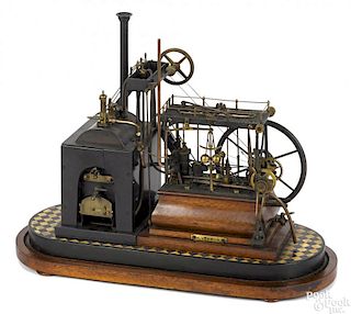 Highly detailed working steam walking beam engine, 19th c., possibly French