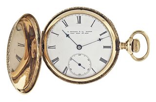 A 14 karat gold E. Howard L size series V hunting case pocket watch