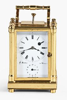A small Viennese quarter repeating carriage clock with alarm by F. Saller