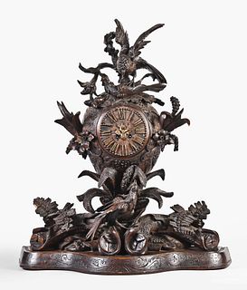 Black Forest carved hardwood shelf clock with bird of prey
