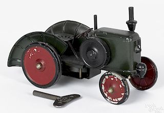 Marklin painted tin clockwork tractor, 4 1/2'' h., 7 1/2'' w.