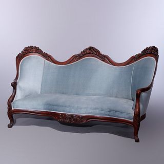 Antique Rococo Revival Belter Rosalie w/Grapes Laminated Rosewood Settee Sofa, c1860