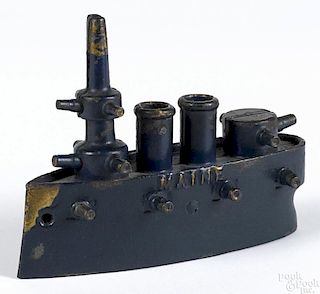 Grey Iron cast iron Maine battleship still bank, 5 1/4'' h.