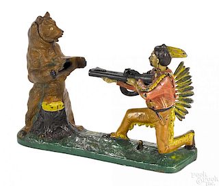 J. & E. Stevens cast iron Indian Shooting Bear mechanical bank.