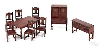 Arcade nine-piece cast iron living room suite, to include a server, a china cabinet, a table