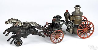 Pratt & Letchworth cast iron horse drawn fire pumper with a nickel-plated boiler, 17'' l.