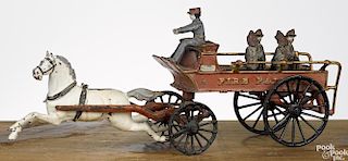 Ives cast iron horse drawn Fire Patrol wagon with a driver and four passengers, 19'' l.