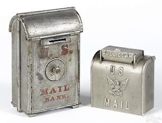 Two cast iron U.S. Mail still banks, to include O. B. Fish, 7'' h., and Hubley, 4 3/8'' h.