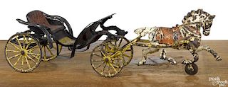 Wilkins cast iron and pressed steel horse drawn Phaeton carriage, 15'' l.
