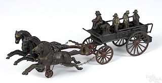Dent cast iron horse drawn Patrol wagon with an unusual hinged lid toolbox rear step