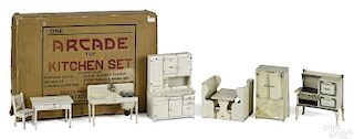 Hubley cast iron nine-piece kitchen suite, with original box, to include a sink, a stove