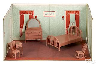 Arcade five-piece cast iron bedroom room suite, with room surround, to include a bed