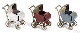 Three Kilgore cast iron baby carriages, 5 1/2'' h.