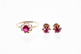 Vintage 10K Ruby Spinel Ring and Earrings