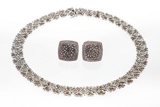 Silver Marcasite Figural Necklace and Earrings