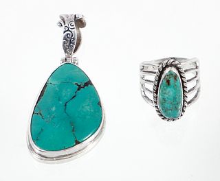 Silver Turquoise Pendant and Ring